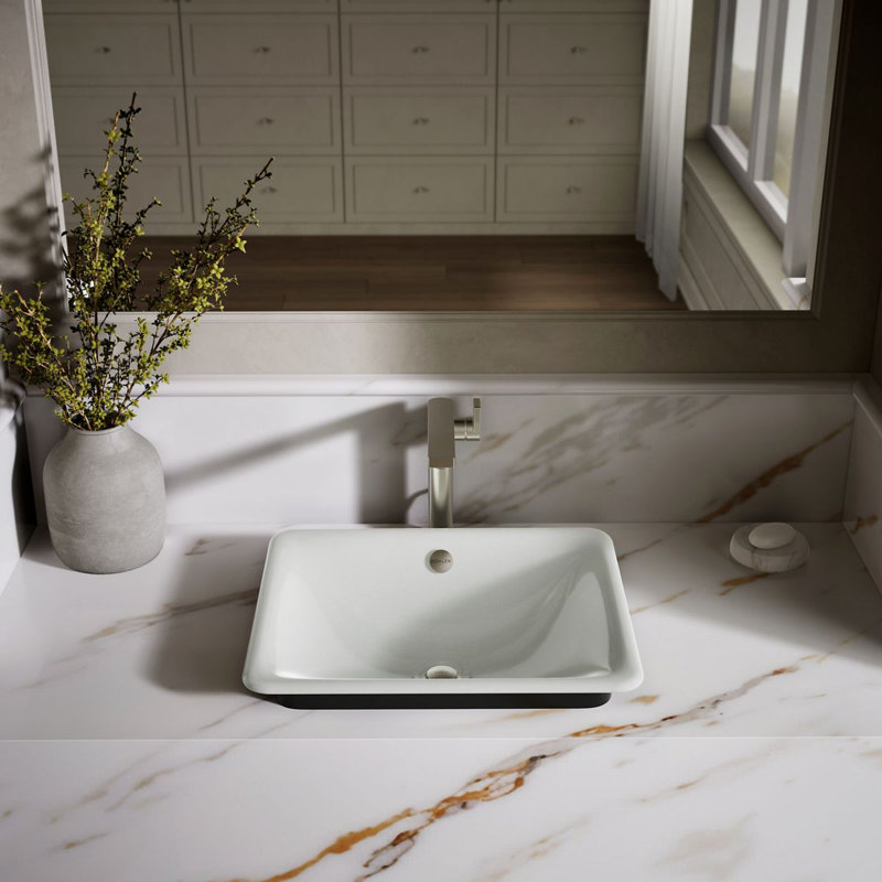 Iron Plains 6.3" Tall Metal Rectangular Bathroom Sink with Overflow, Sea Salt