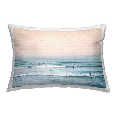 Pastel Surfing Scene Outdoor Printed Pillow by Sisi and Seb