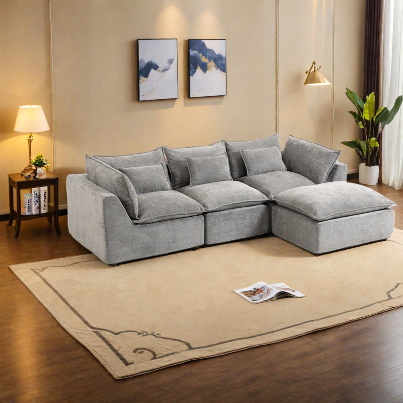 Canapé modulaire moderne en velours surdimensionné 3 places avec repose-pieds pour la maison