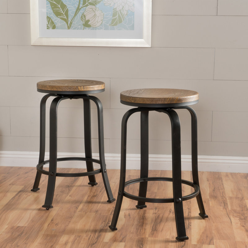 Tabouret de comptoir pivotant 24 po Fortville, Noir vieilli, Naturel / Sans finition