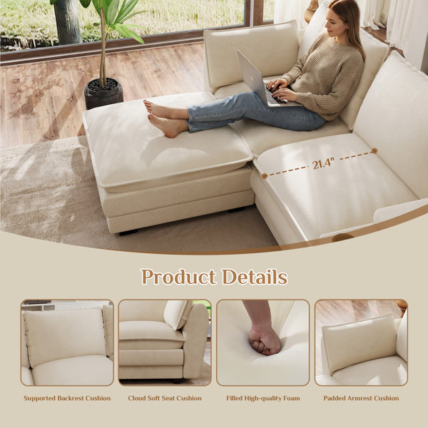 Latitude Run® Cloud Sectional Sofa Modular Couch With Ottoman - Wayfair ...