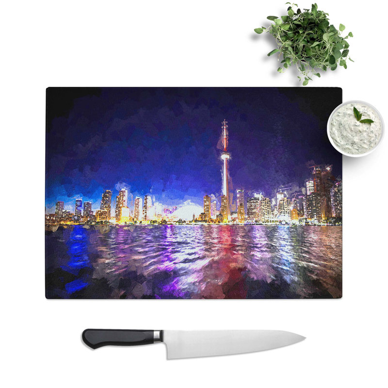 Tempered Glass Toronto Skyline in Canada in Abstract Chopping Board, 28.5 cm W x 20 cm L