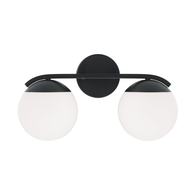 Meuble-lavabo 2 lumières l 17 po x H 9,50 po en laiton mat avec globes en verre blanc doux, Noir mat