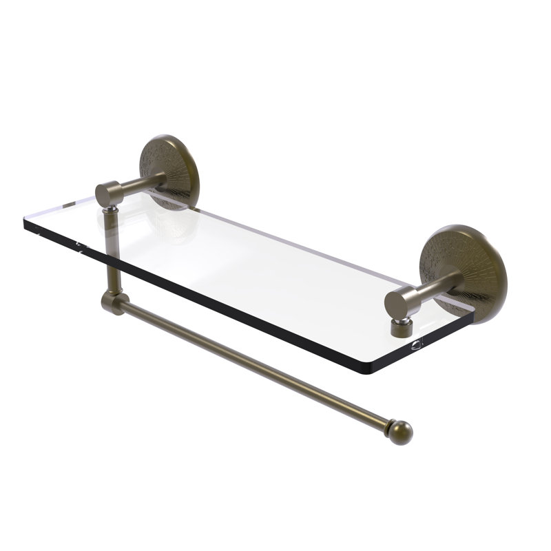 Marchmont Bracket Shelf with Towel Bar, Antique Brass,  5" H x 16" W x 5" D