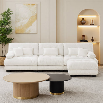 Luxury Modular Sectional Sofa Couch – Oversized L-Shaped Cloud Sofa for Living Room, Deep Seat with Convertible Ottoman, Chenille White, Movable Modules