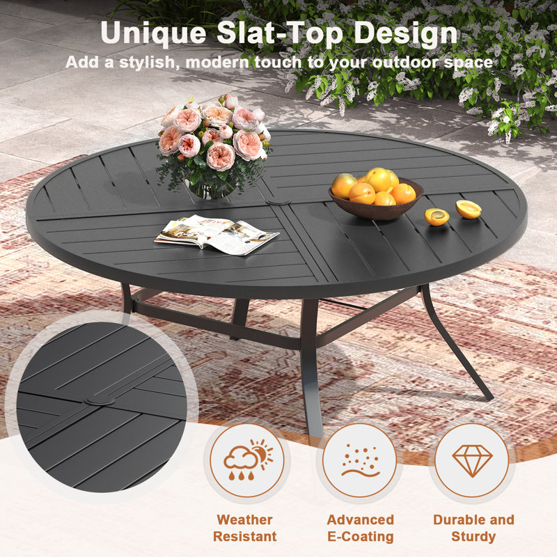 50" Round Outdoor Dining Table, Black
