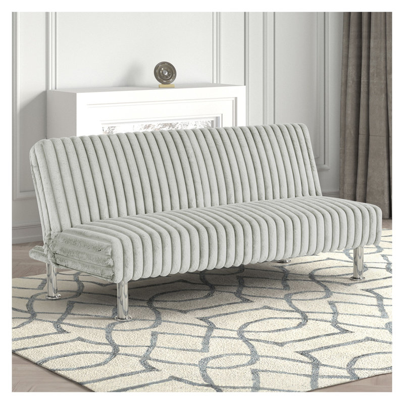 Canapé futon contemporain sans accoudoirs gris clair avec pieds chromés