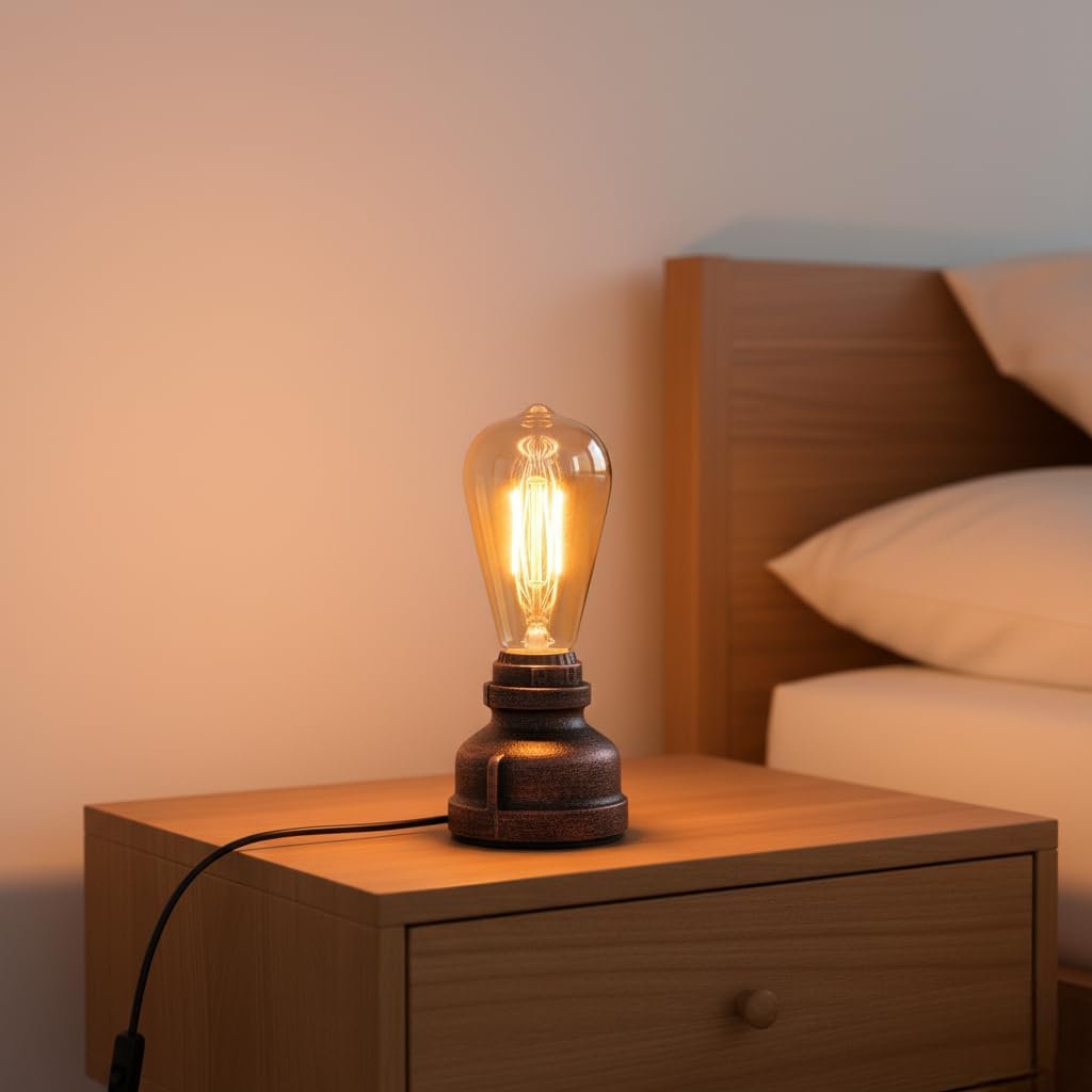 Vintage Industrial Table Lamp with LED Bulb E27 Desk Light Retro Rustic Steampunk Bedside Lamp UK Plug for Bedroom Living Room Office Bar Café Loft Li