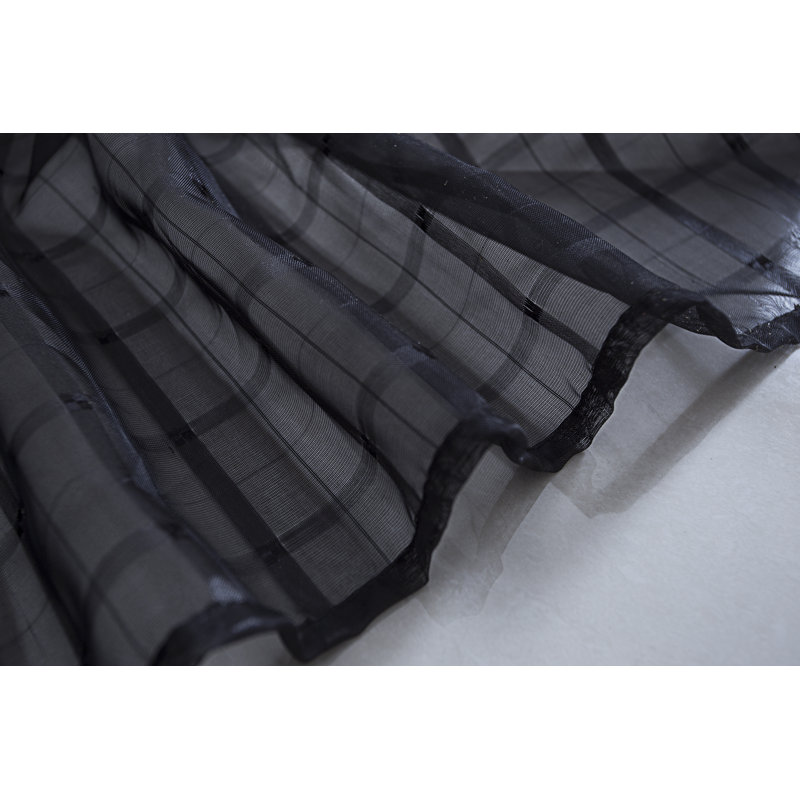 Jardine Plaid Stripe Sheer Window Curtain Panel, Black