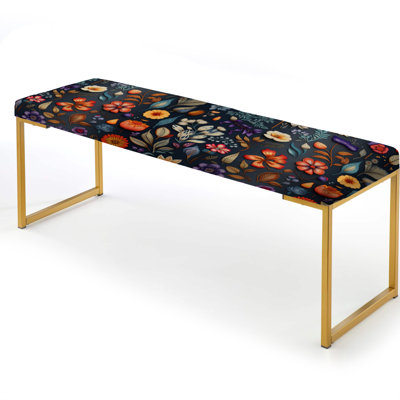 Tropical Tapestries Boho Pattern - Floral Upholstered Gold Bench