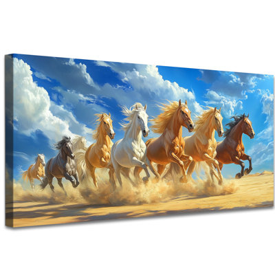 Horse Wall Art - Horse Canvas Artwork Running Horses Vastu Pictures Wall Decor with Frame for Living Room, Gallery-Grade Design Horse Painting for Home Decoration, 16×32 inches