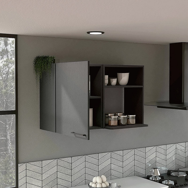 Armoire murale de cuisine Bussolengo, deux tablettes, Noir