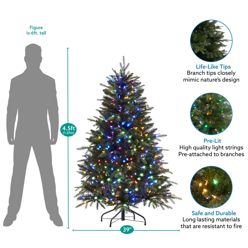 Traditional Christmas Tree with Lights, Christmas Tree with Coloured Lights with Controller, 4.5 ft
