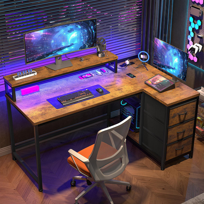 Metal Base Computer Desk, Brown/Black