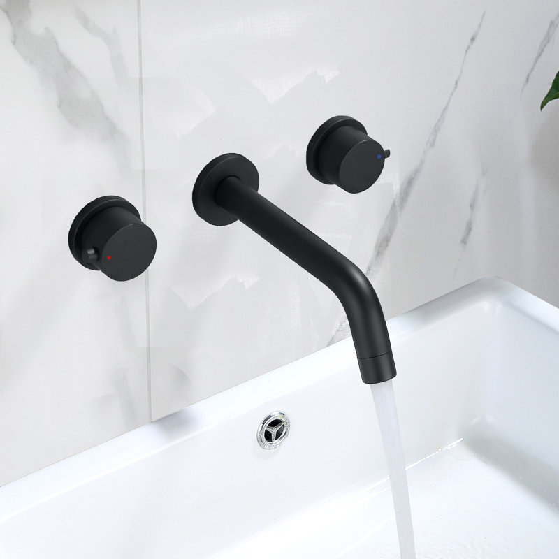 8 in W*8.23 D Solid Brass 2-Handle Wall Mounted Bathroom Sink Faucet