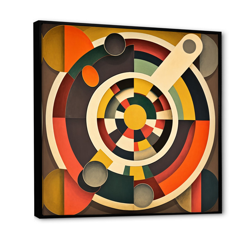 Mid-Century rétro circulaire Visions - impression, H 36 po x l 36 po x P 1,5 po, Cadre flottant noir