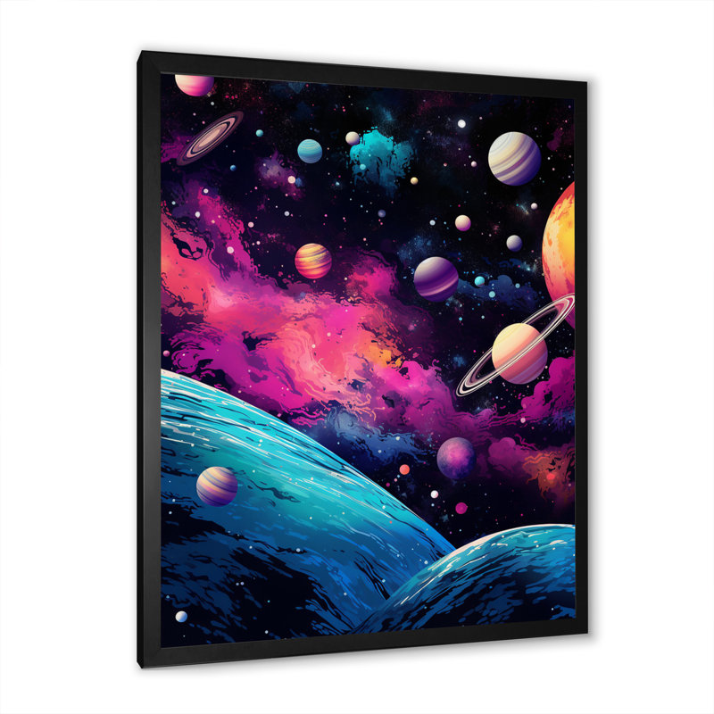 Galaxies de l'amour rose sur toile, Cadre simple noir, H 32 po x l 16 po x P 1 po
