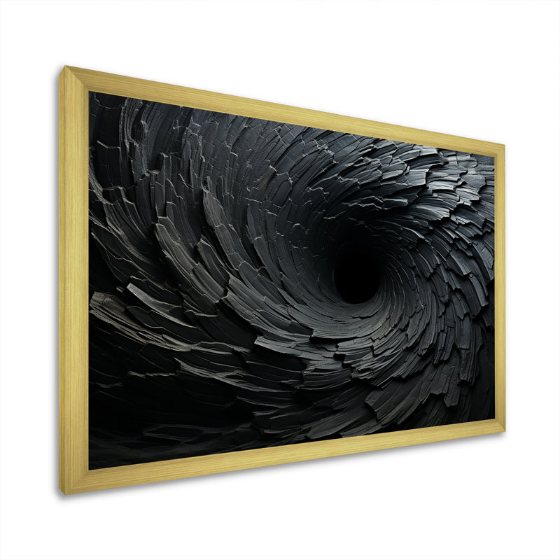 «Black Spiraling fractal sprial», reproduction sur toile à spirales abstraites, Doré, H 34 po x l 44 po, Impression encadrée