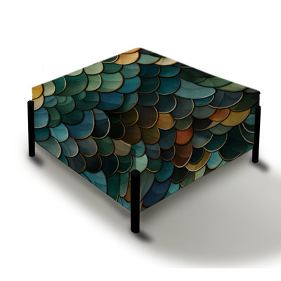 Emerald And Blue Mosaic Symphony - Abstract Large Square Ottoman by Design Art