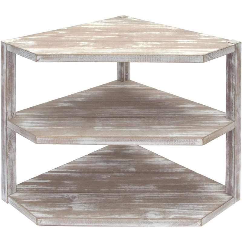 Solid Wood Kitchen Corner Shelf With 3 Tier Storage, Rustic Brown Washed Spice Rack And Condiment Organizer For Counter Top