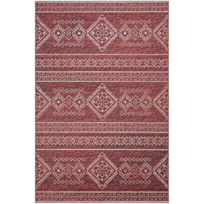 Tapis rouge / blanc tissé à la machine Anazia