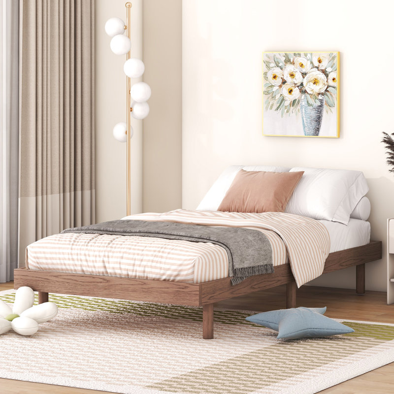 Twin Size Platform Bed In Walnut - Enhances Room Decor Floating Provides A Modern Bedroom Solution, Walnut, Twin