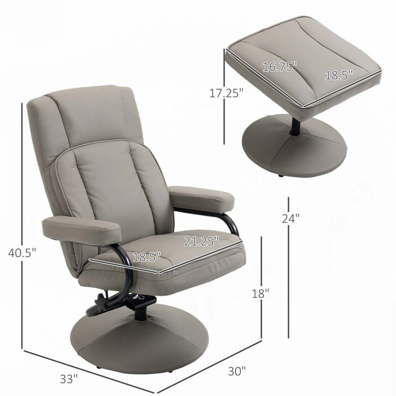 Fauteuil inclinable manuel pivotant en similicuir avec repose-pieds