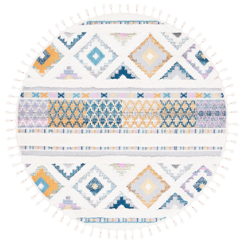 Moroccan Fringe Shag Performance Moroccan Rug, Round 6'7"