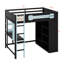 Lit mezzanine double avec bureau, garde-robe ouverte et éclairage RVB, lit de jeu rouge avec ports USB et tablettes-123282405