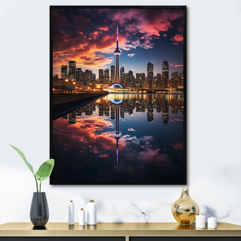Lyncon " Canada Toronto Reflections I ", 40" H x 30" W x 1.5" D, Black Floater Framed