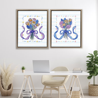 Ribboned Spring Flower Bundle 2pc Floating Frame Set, design by Connie Summers