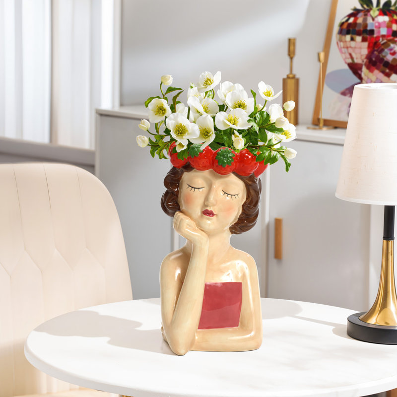 Grand vase sculpture en céramique Lady Strawberries