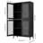 Classic Metal Storage Cabinet With 4 Glass Doors And Shelves - Freestanding Bookcase For Home Office, Living Room, Kitchen Black, Flower Tempered Door Sections Home, Black Beauty