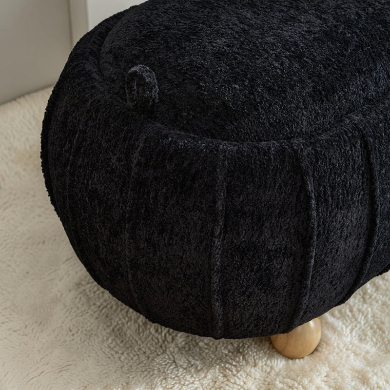 Banc de rangement moderne capitonné de 55 po de largeur avec couvercle rabattable et pieds en bois d'hévéa, Noir