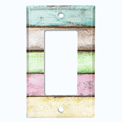 Metal Light Switch Plate Outlet Cover (Colourful Pastel Fence Horizontal - Single Rocker)