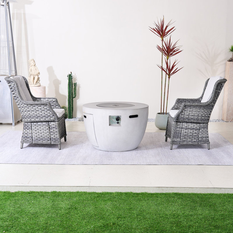 2-Person Outdoor Seating Group With Firepit, Gray White, Gray