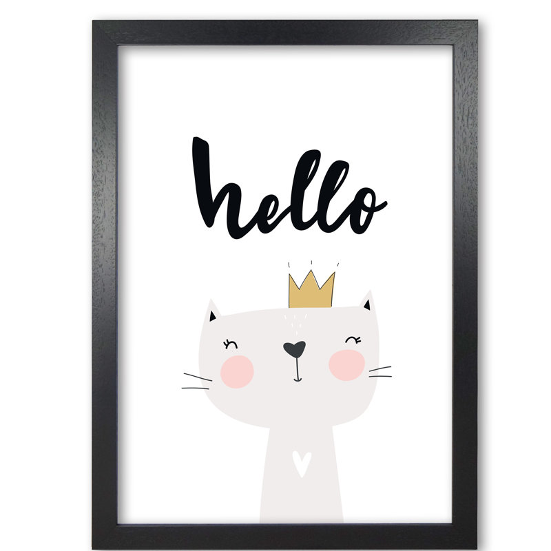 Hello Scandi Cat - Print, 60 cm H x 42 cm W x 5 cm D, Black Grain Frame