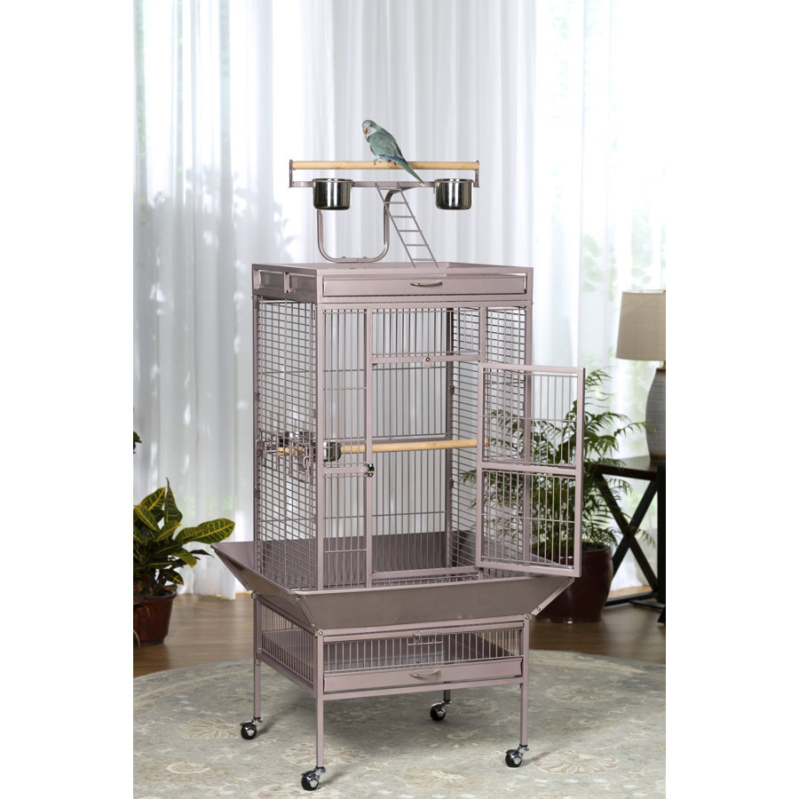 Lucile Steel Play Top Floor Bird Cage with Wheels, Stand, Perch, Tray