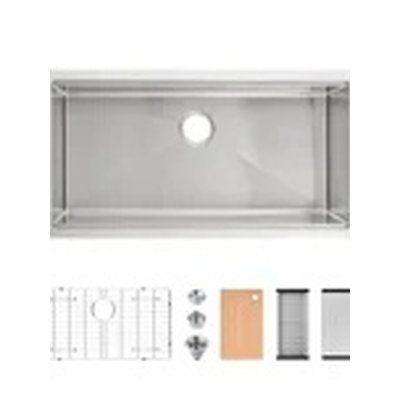 Évier de cuisine à une cuve de 33 x 22 pouces, encastré, fabriqué à la main en acier inoxydable avec fini gris brossé et accessoires inclus.