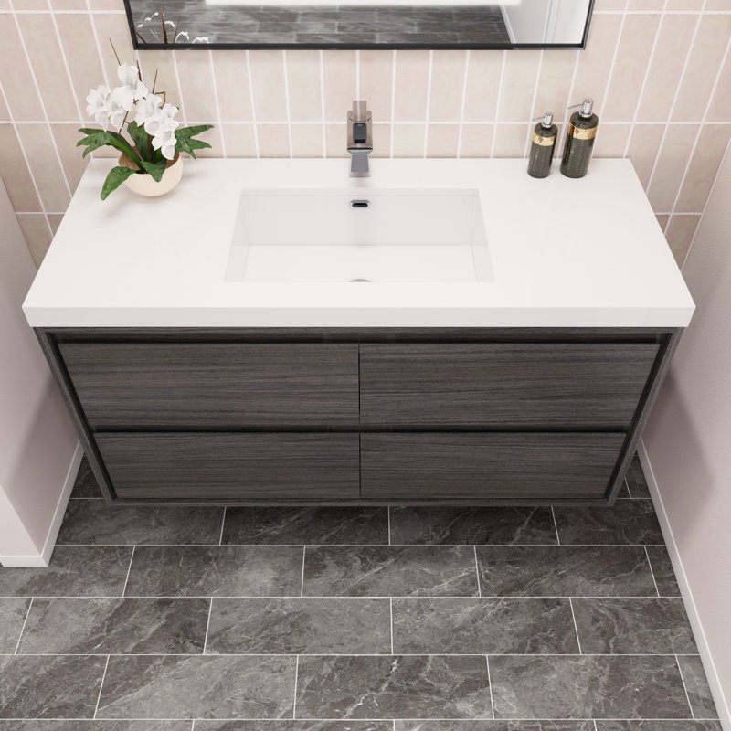 Azden 48" Wall-Mounted Single Bathroom Vanity Set, Gray Oak