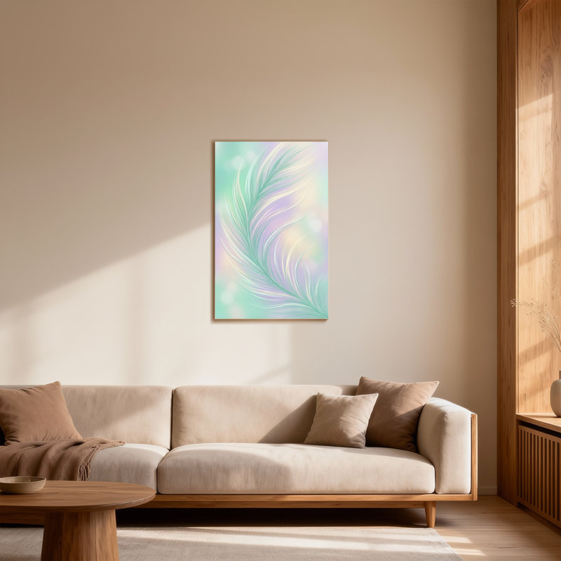 Plantes et fleurs, motif abstrait de plumes pastel, H 30 po x l 20 po