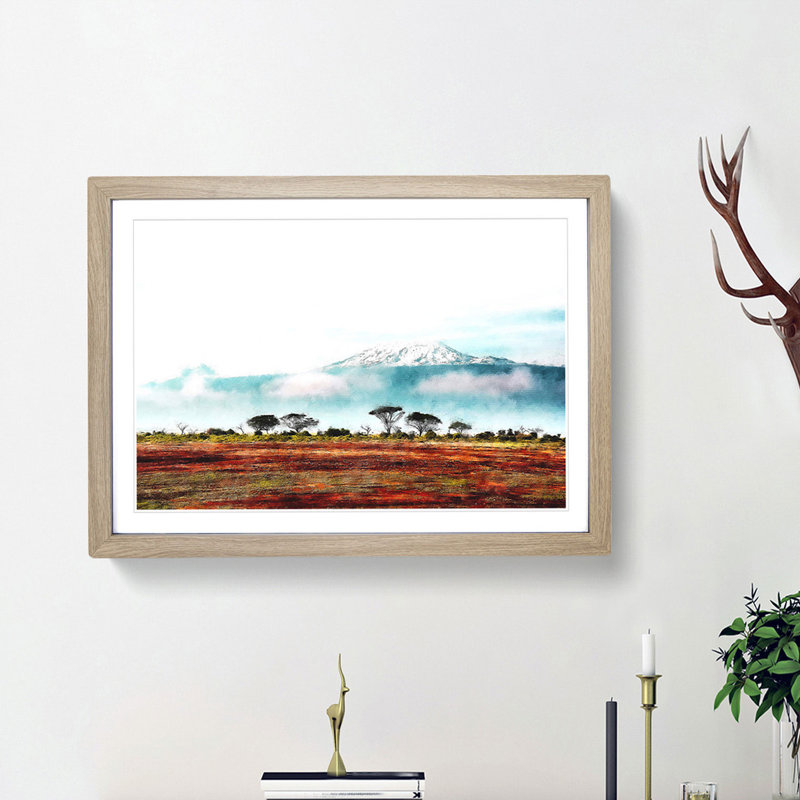 Mount Kilimanjaro In Tanzania - Single Picture Frame Print on MDF, 33cm H x 45cm W x 2cm D, Oak Framed