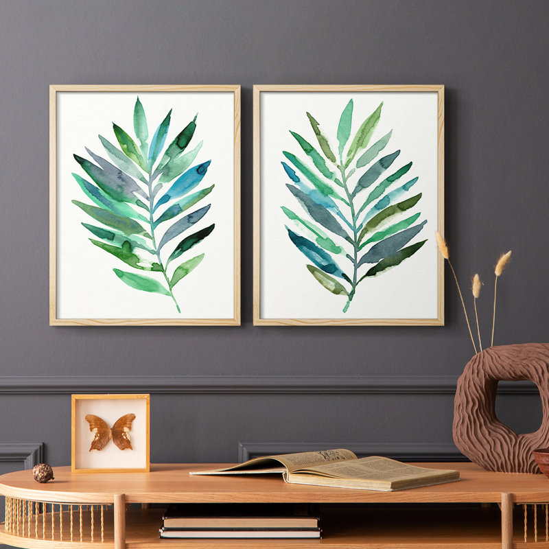 Palm Frond Flow III - reproduction encadrée de qualité supérieure - prête à être accrochée - aucun clou requis - aucun clou requis