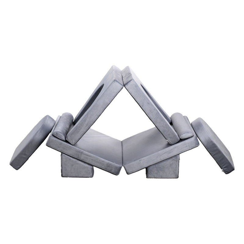 Canapé gris modulaire 10 pièces - housse de peau douce, mousse 28D haute densité, se transforme en lits de plancher de châteaux de voitures, large base centrale basse, polaire à fermeture à glissière, rembourrage en mousse, plusieurs structures, base