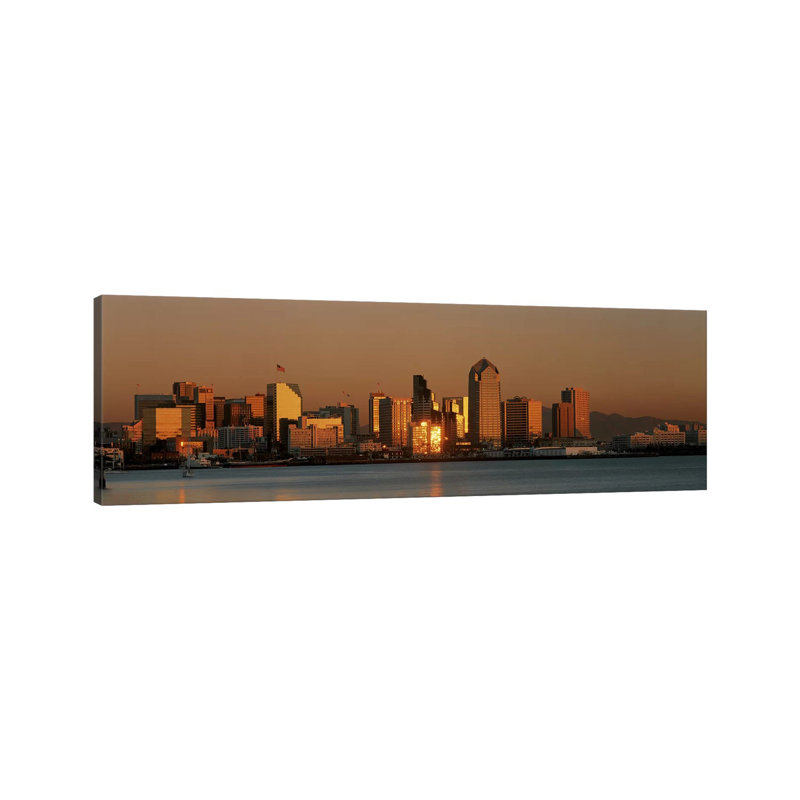San Diego Skyline At Sunset - Wrapped Canvas Panoramic Print, 30.48 cm H x 91.44 cm W x 3.175 cm D
