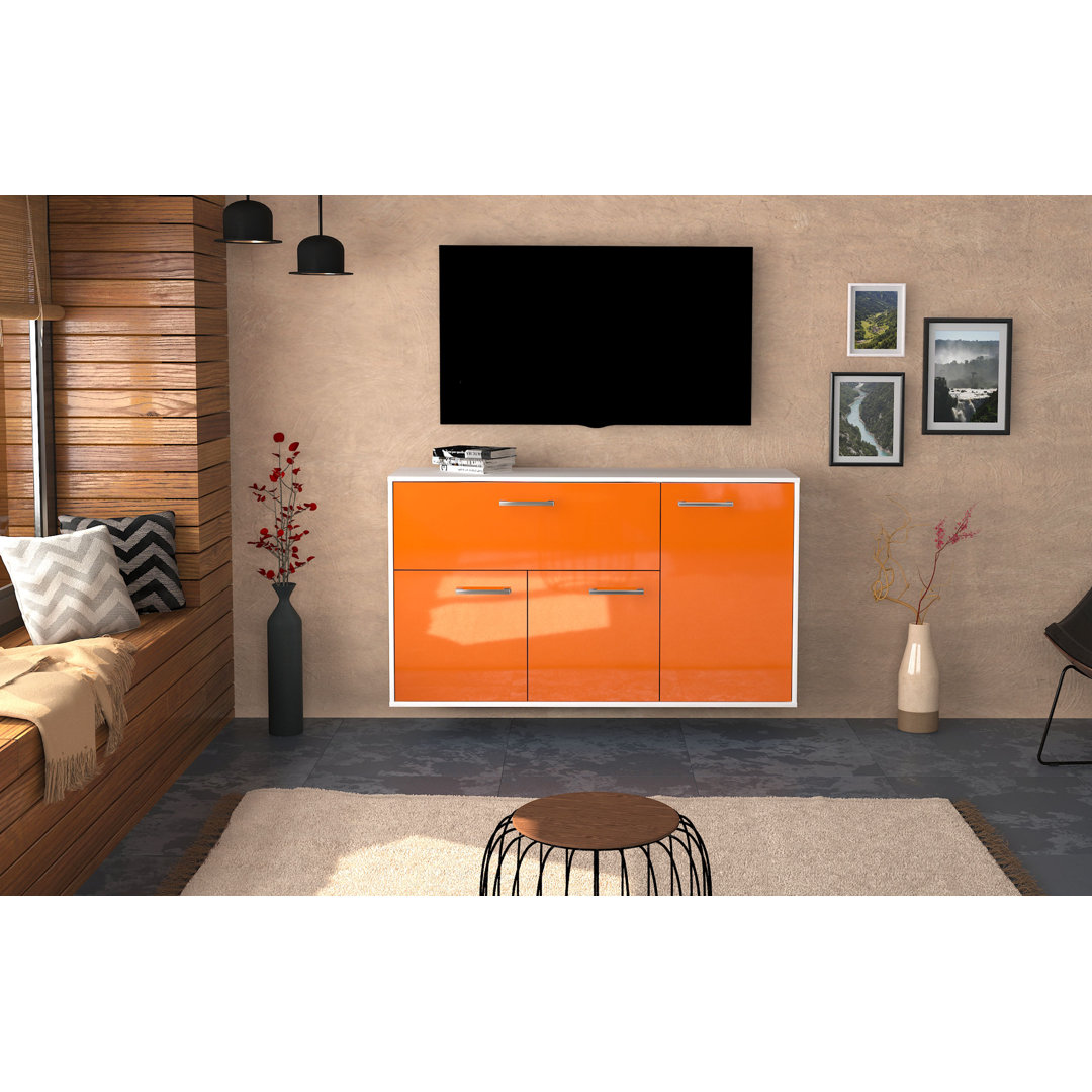 Sideboard Baelor, Farbe: Rot/Anthrazit, Fliegend/Metallgriffe, Größe: 136x79x35cm