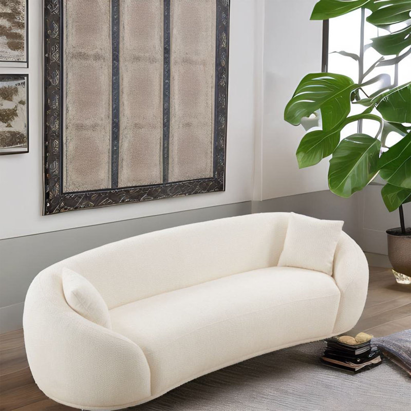 3 seater sofa Modern combination Half Moon casual teddy wool sofa curved sofa, White Fabric