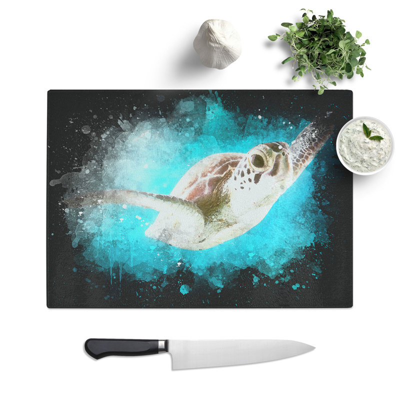 Tempered Glass Green Turtle Chopping Board, 28.5 cm x 39 cm