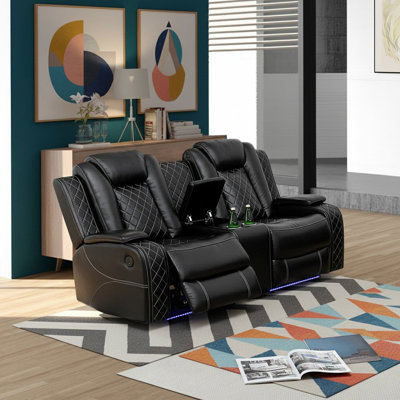 Causeuse inclinable Soren en cuir végétalien foncé avec porte-gobelets et lumières DEL