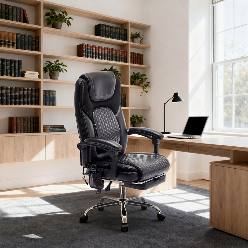 Ergonomic Office Chair with Heat & Massage, Adjustable Height, Reclining & Retractable Footrest, 6-Point Massage & Lumbar Heating